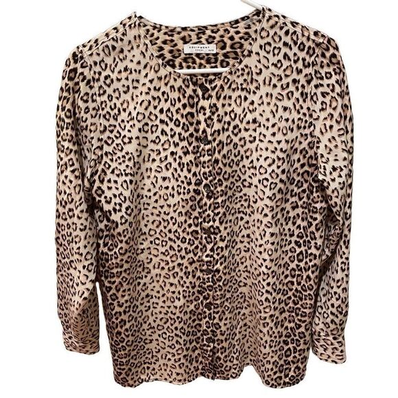 Equipment Femme Blouse Womens XS Cheetah Collarless Button Front Roll Tab Silk - Picture 1 of 4